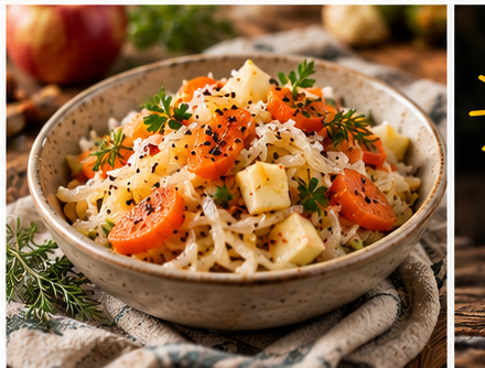 Ensalada fresca con sauerkraut, zanahoria y manzana